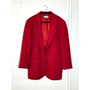 Vintage LL Bean Cherry Red‎ Blazer Jacket 12R Wool Cashmere Soft Single Button